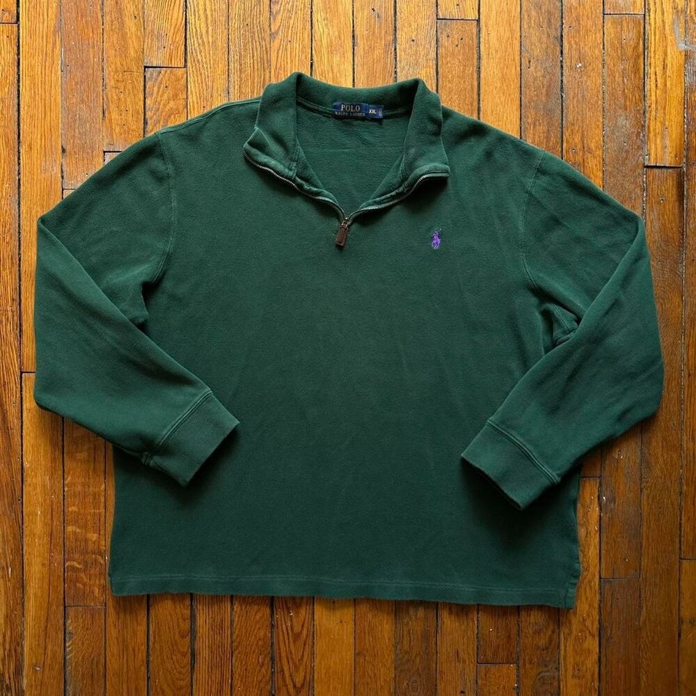 Polo Ralph Lauren 1/4 Zip Sweater Jumper Men‎ XXL Green Purple Embroidered Logo